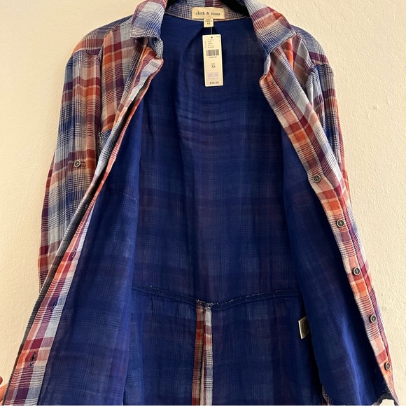 New Anthropologie Cloth & Stone 100% Cotton Plaid Flannel size XS - Picture 2 of 7